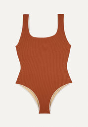 Badeanzug „Zephyr“ in Kastanienbraun Piqué